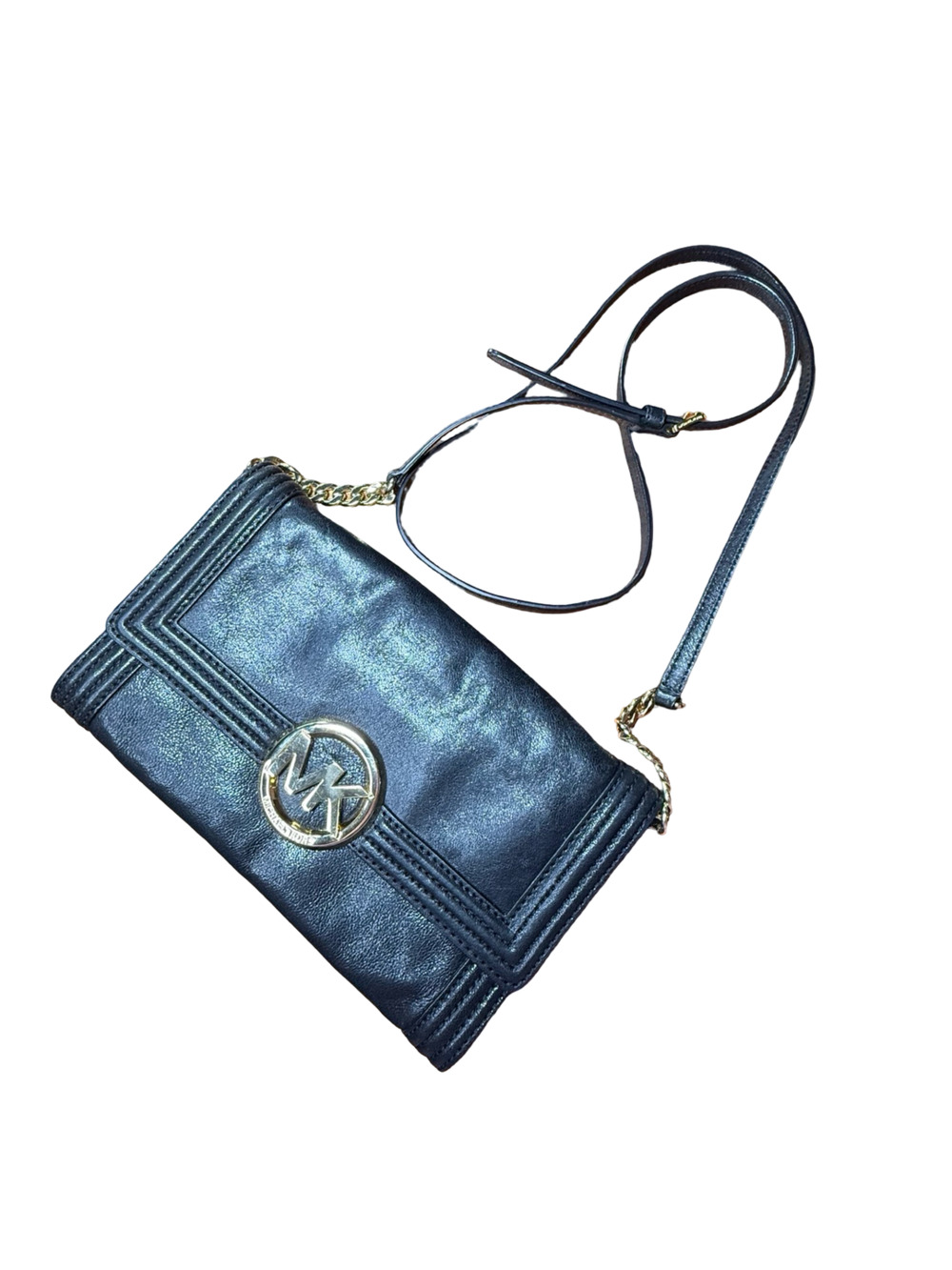 Michael Kors Fulton Bombe Black Leather Crossbody Bag